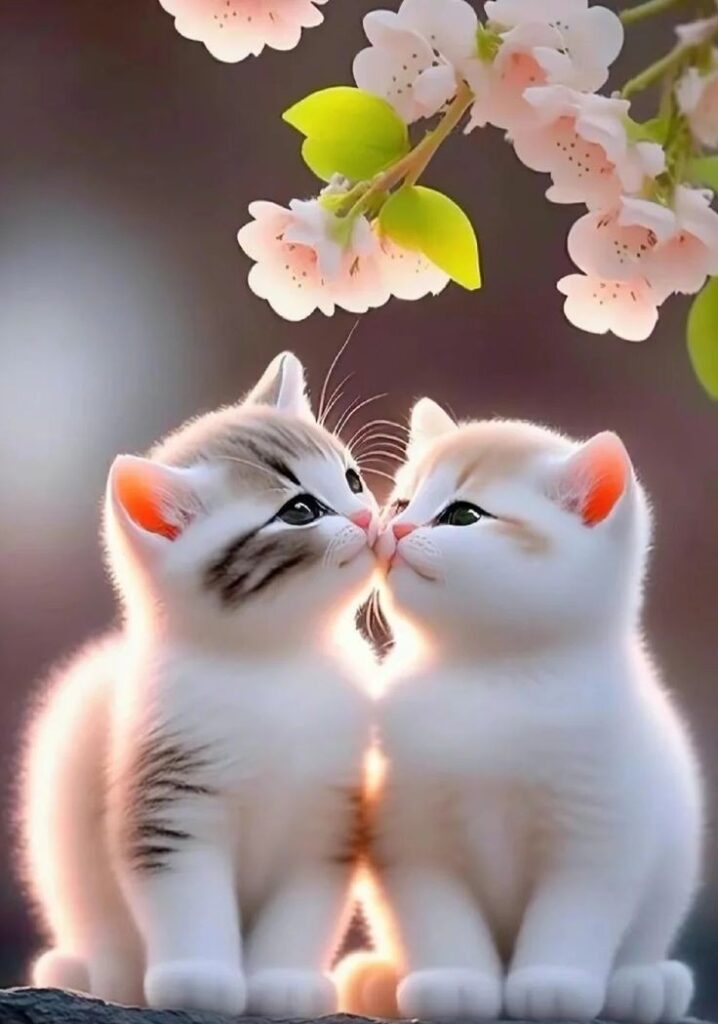 Two Cute White Cats Kissing Image