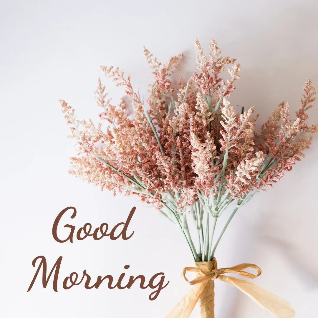 Good Morning Message in White Background with Golden Leaf bouquet