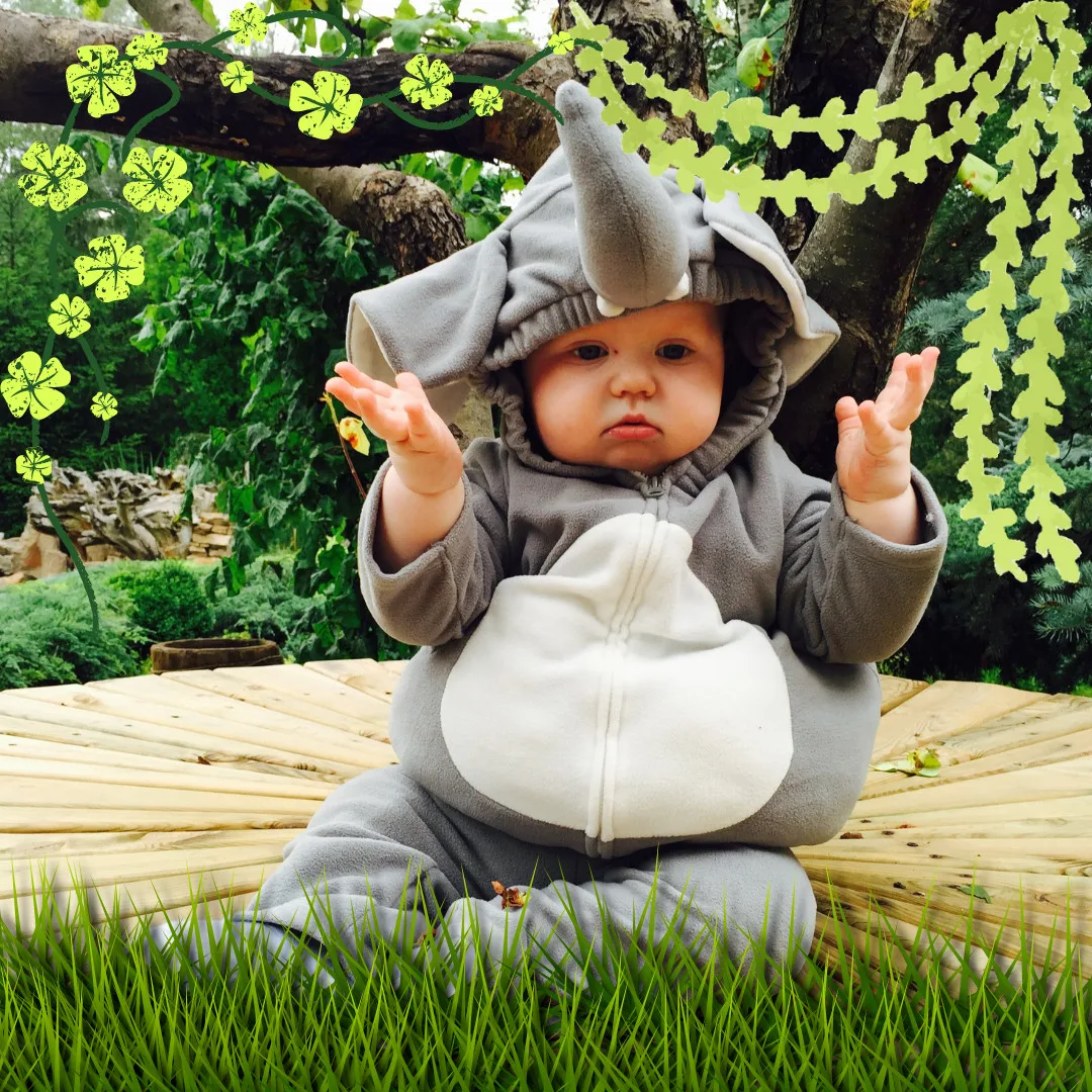 Beautiful Baby Images With Quotes/Baby Wearing Elaphant Costume in garden image