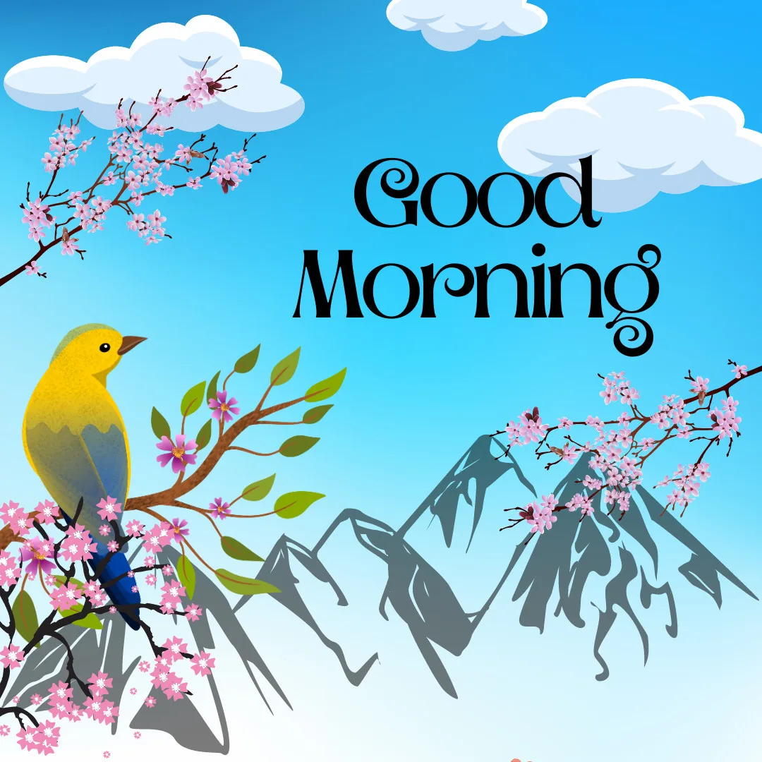Sunrise Good Morning Images With Nature-FREE Download / Graphic Image of Good Morning With Bird , hills and branches