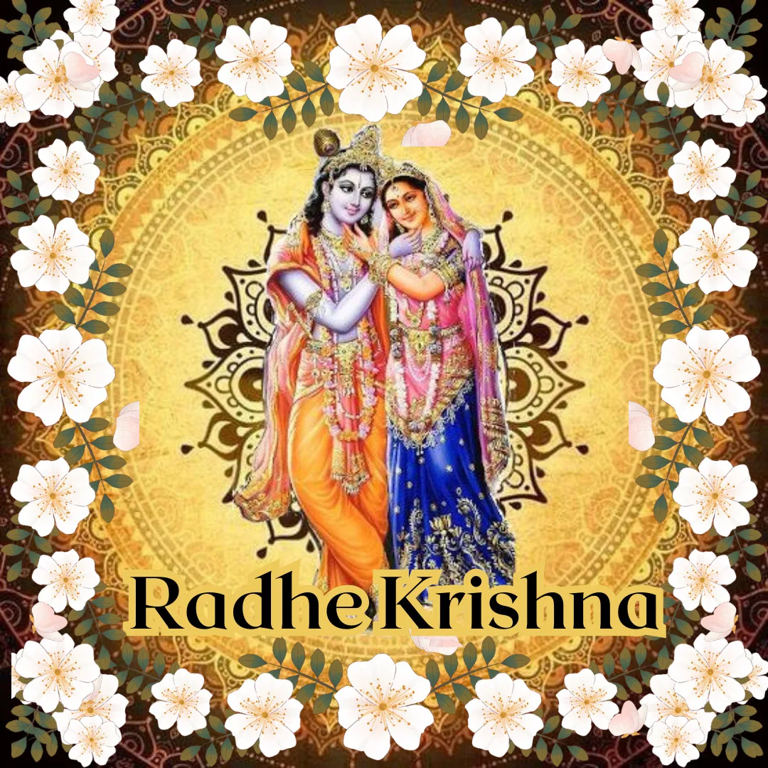 Radha Krishna/Radha Krishna Image in White Flower Border