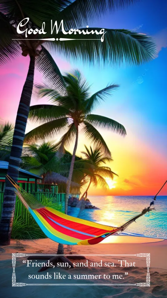 Aesthetic Beach Wallpaper/Good Morning quote / Beautiful Tropical Beach with resort
