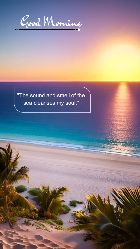 Aesthetic Beach Wallpaper/Good Morning message/beautiful sea with sun rise view