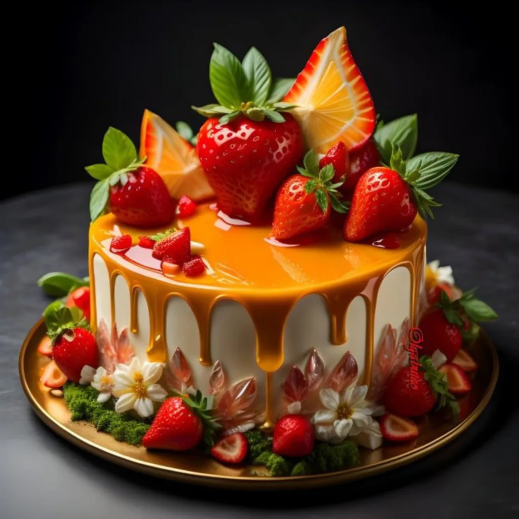 Dream Cake / white chocolate cake with Orange frosting and strawberry image