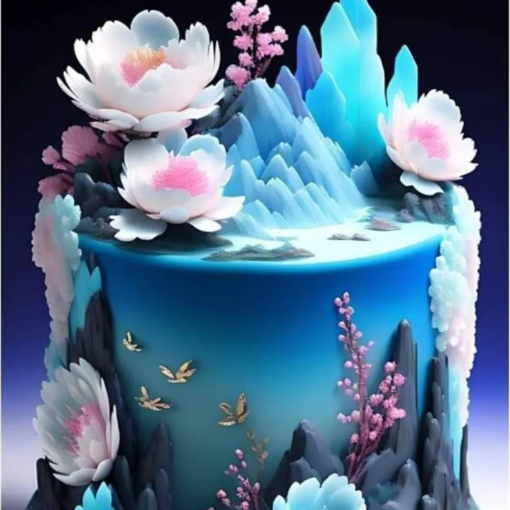 Dream Cake / Blue Cake  image  with white flower frosting 