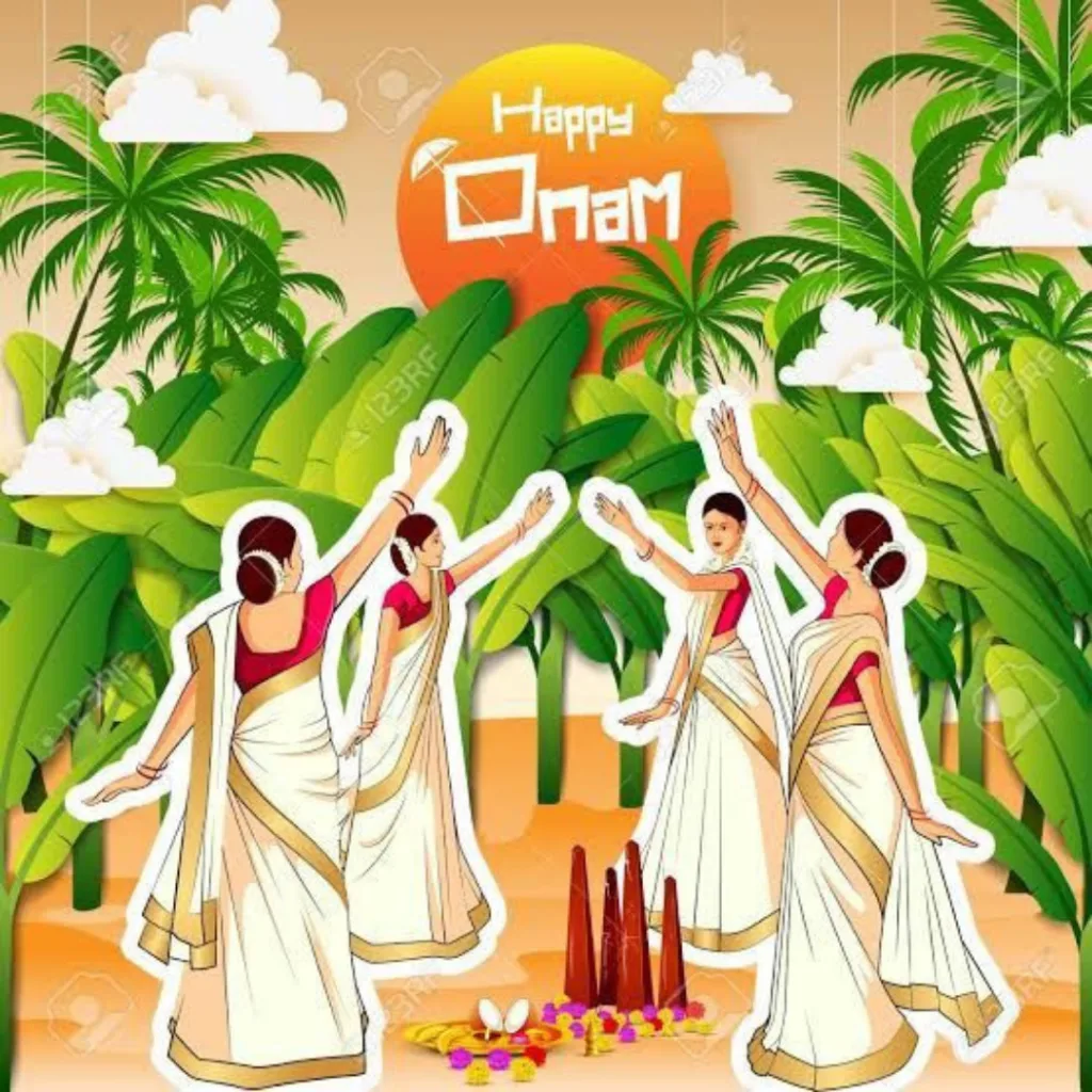 Happy Onam Festival Wishes  / Ladies enjoying onam festival 