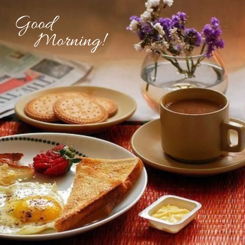 Good Morning Breakfast Image / image of tea biscuits and bread toast with egg
