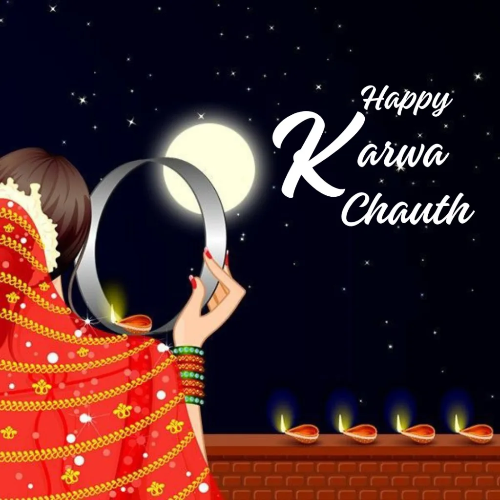 Happy Karwa Chauth / image of lady doing karwa chauth puja 