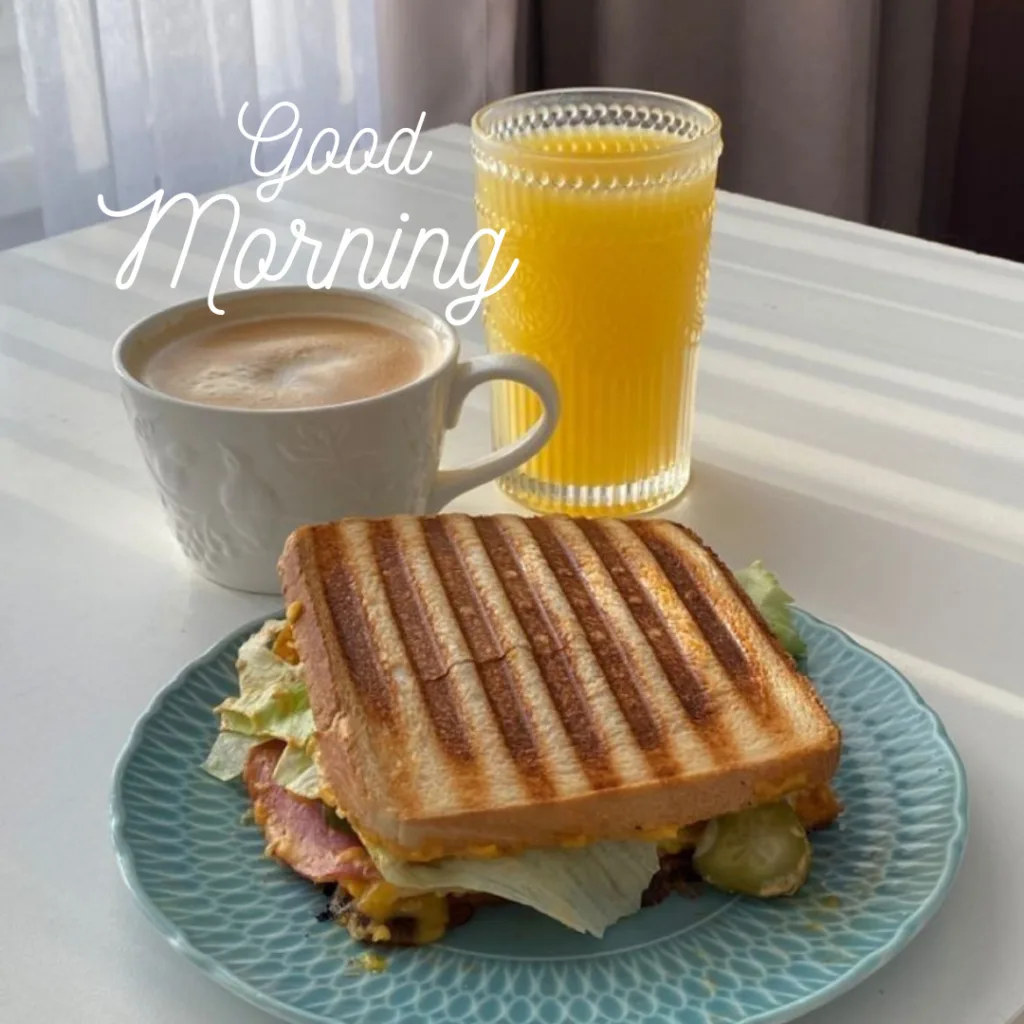 Good Morning Breakfast Image / image of sandwich, coffee and juice 