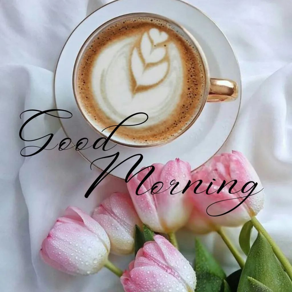 Good Morning Breakfast Image / image of coffee with pink tulip flower