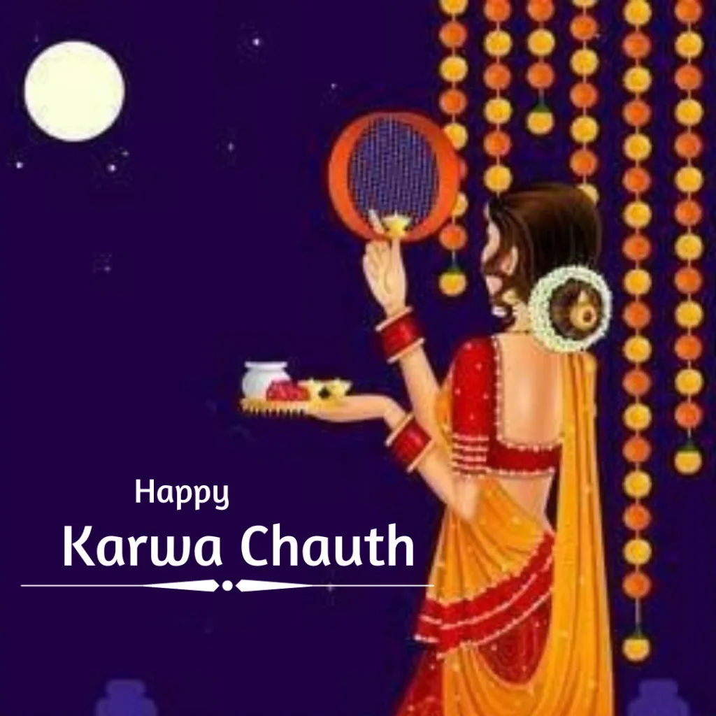 Happy Karwa Chauth / beautiful lady doing puja of karwa chauth