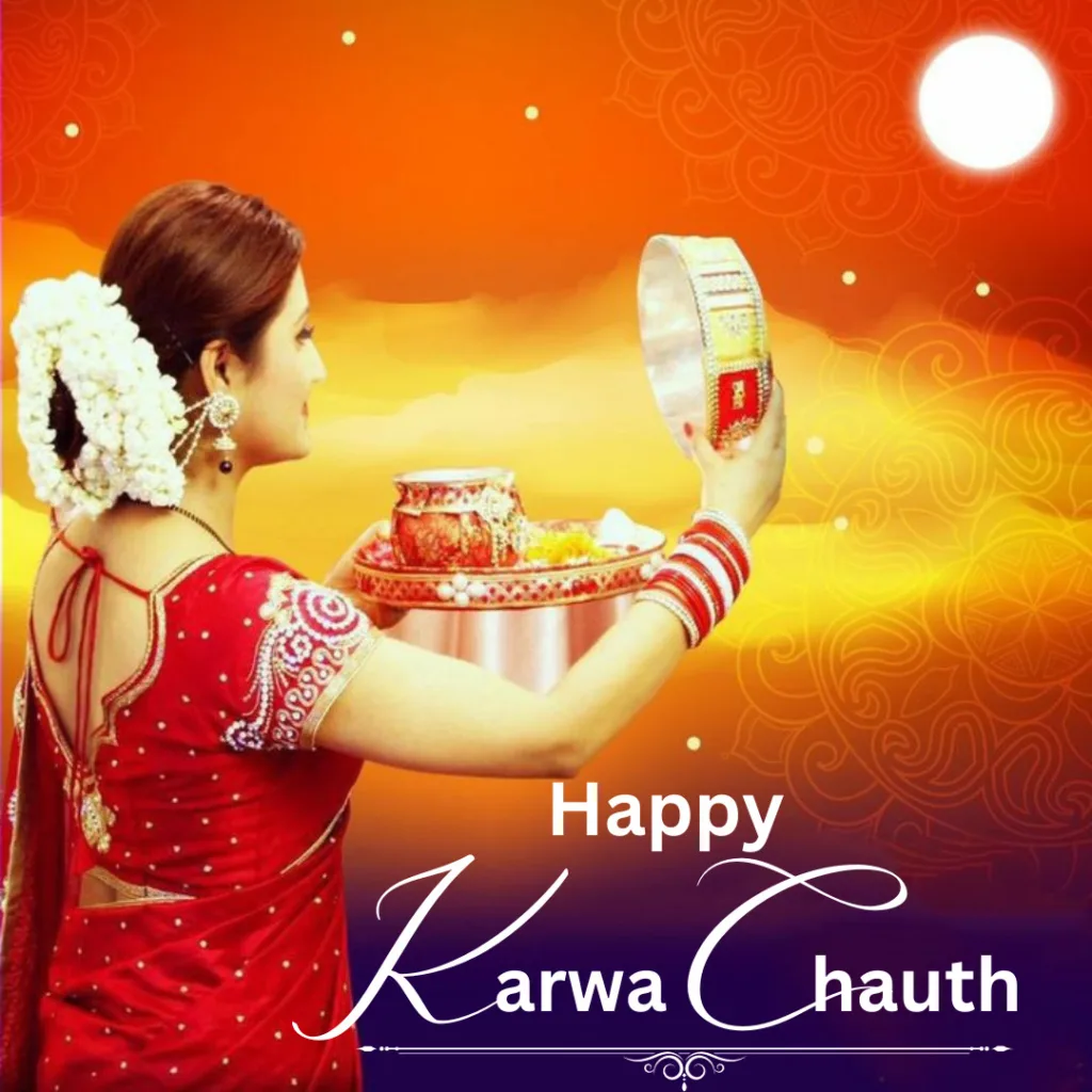 Happy Karwa Chauth / image of women doing puja of moon on karwa chauth
