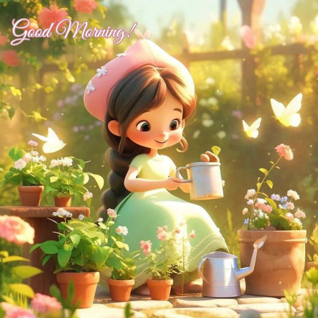 Cute Girl Images /image of a girl doing gardening with good morning message