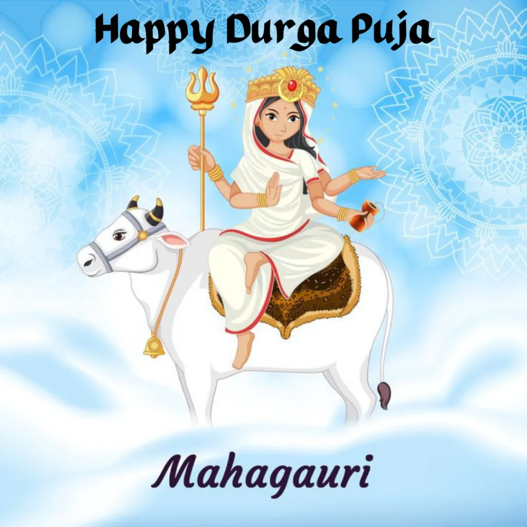 Happy Durga Puja Wishes / Wallpaper of Mahagauri Mata