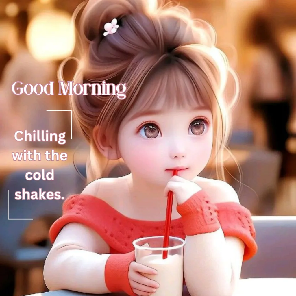 Cute Girl Images/ image of a girl drinking milkshake with good morning message
