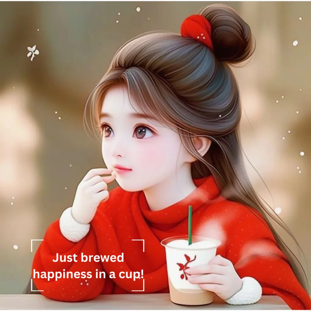 Cute Girl Images / AI picture of a girl having brewed coffee