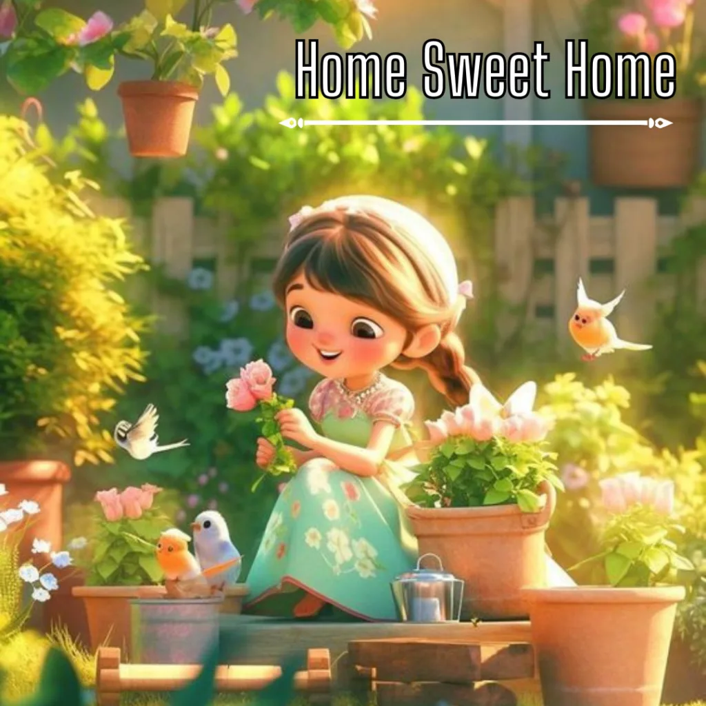 Cute Girl Images / image of a girl playing with flowers and birds