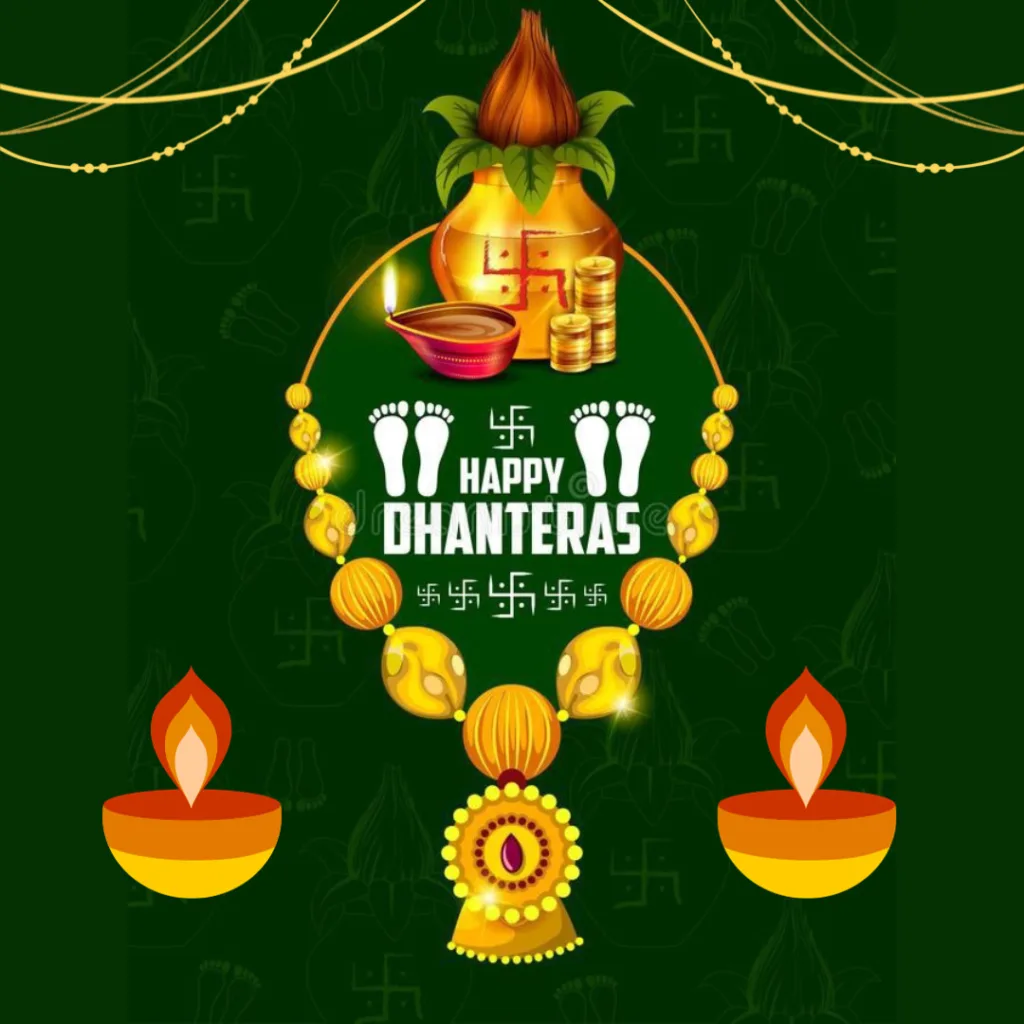 Happy Dhanteras Images / image of necklace/diya and kalash with happy dhanteras wishes