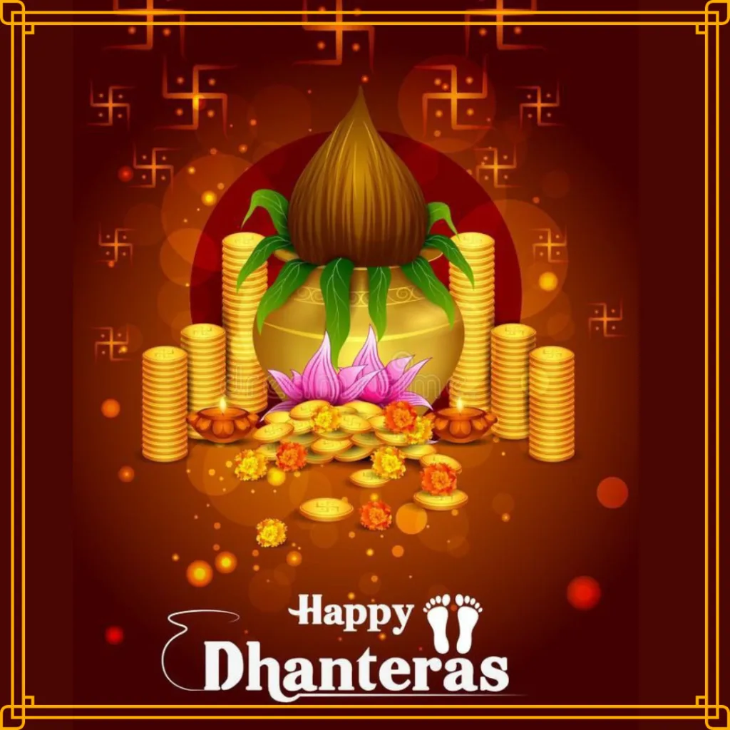 Happy Dhanteras images /image of gold coin with kalash on dhanteras festival