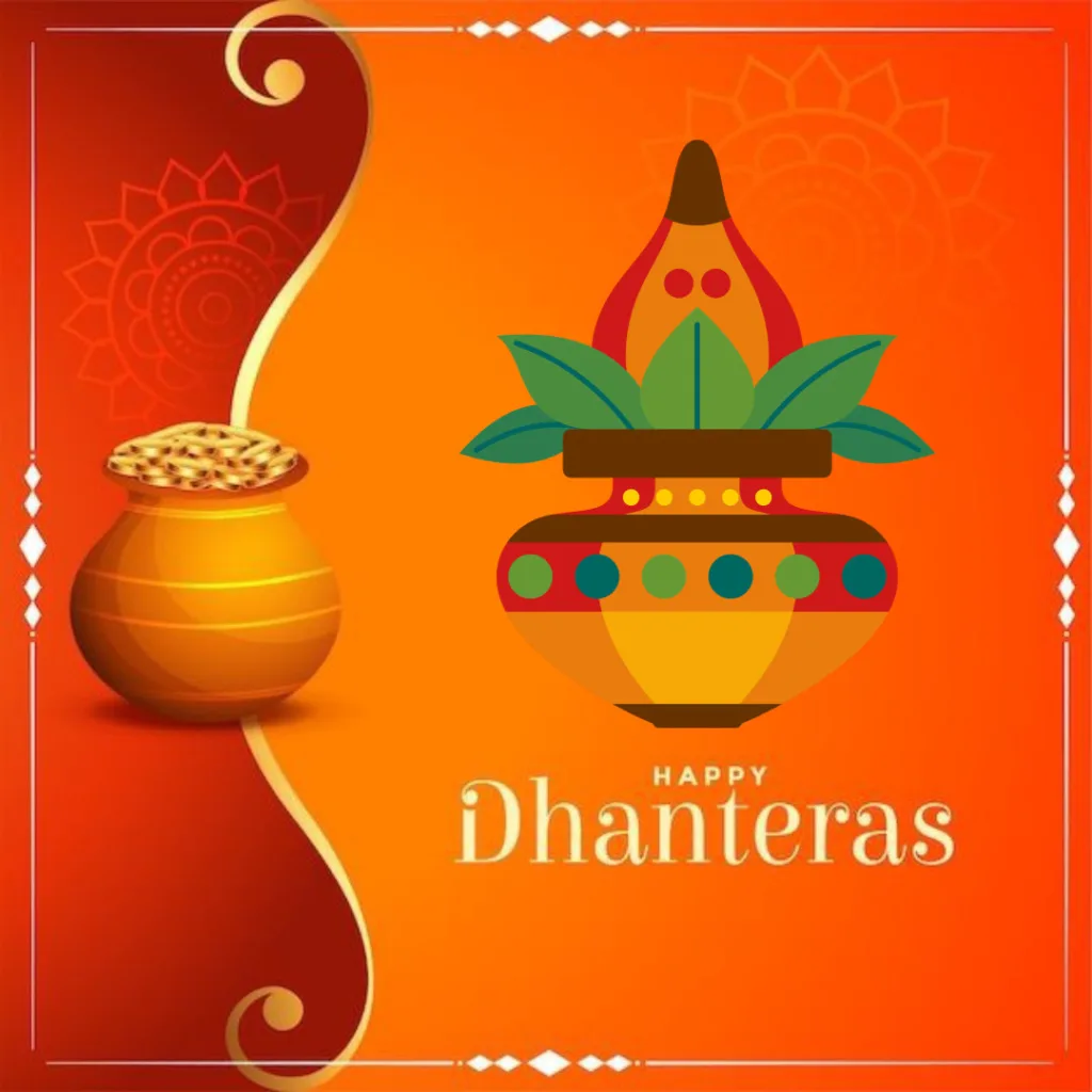 Happy Dhanteras Images /  image of pot filled with gold coin and kalash on the occasion of dhanteras