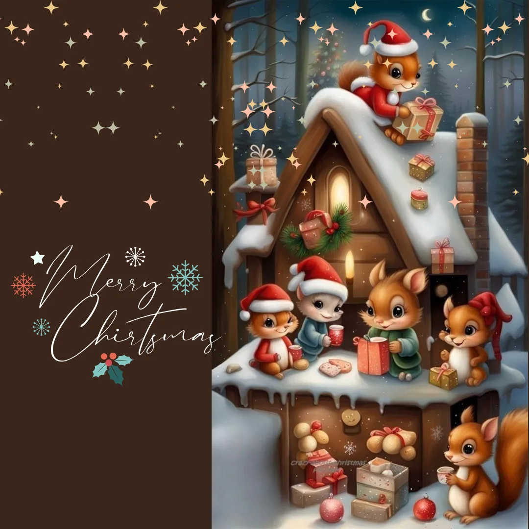 Happy Christmas Images 2023 / Christmas day card with bunch of cute squirrels image
