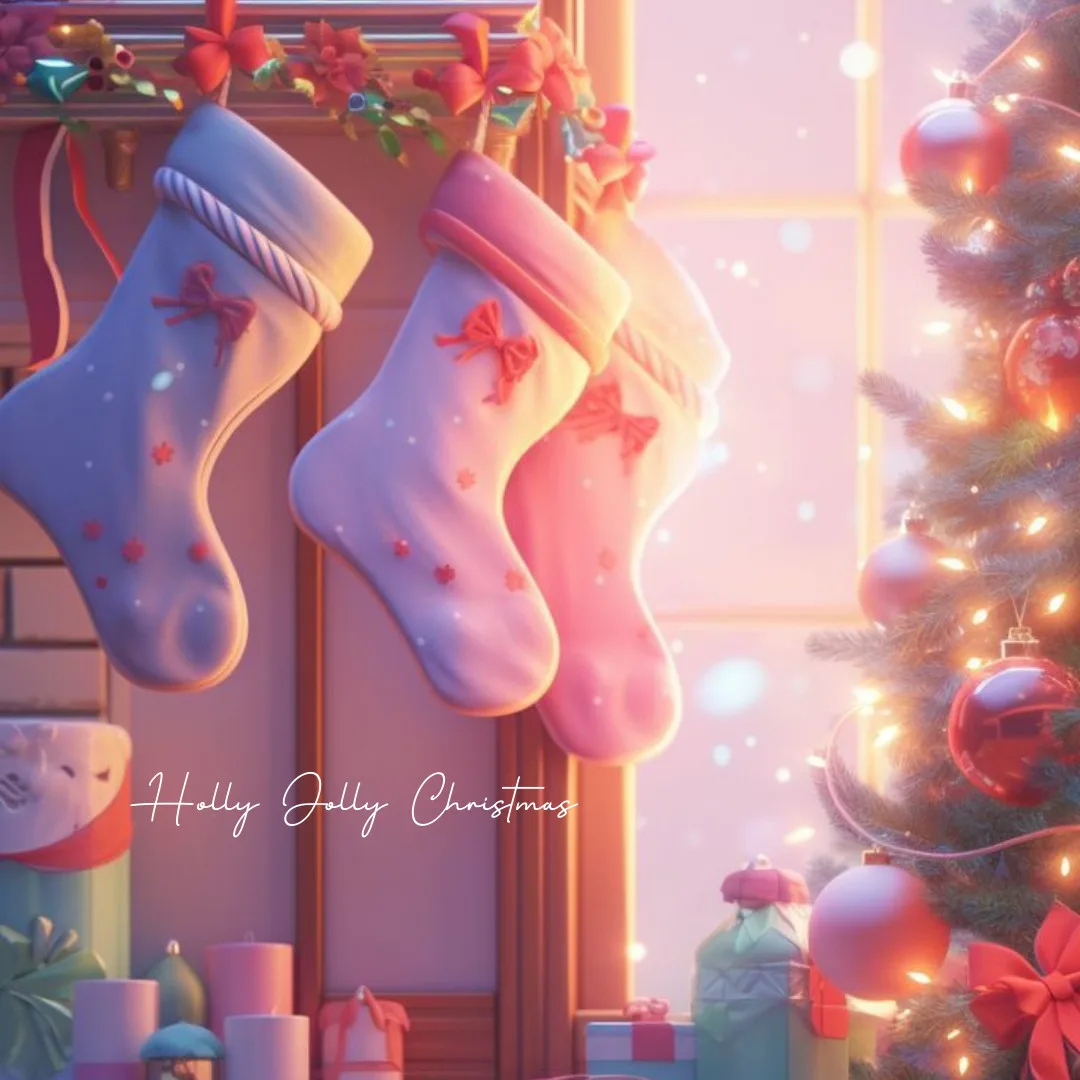 Happy Christmas Images 2023 /wallpaper of pink stocking Christmas iphone